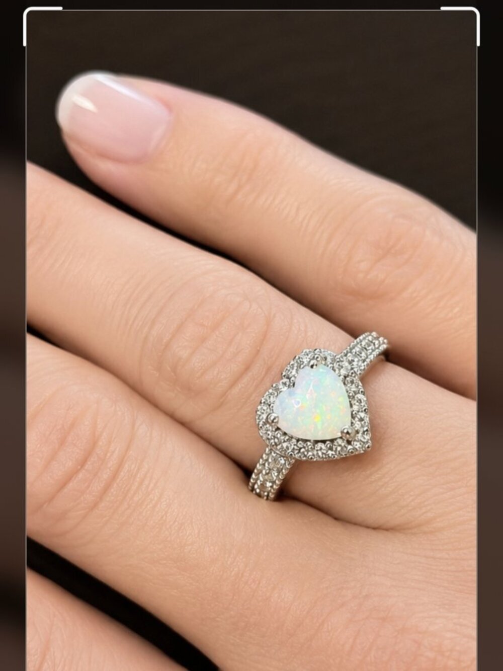 Sterling Silver 925 Heart look like opal ring, size 8